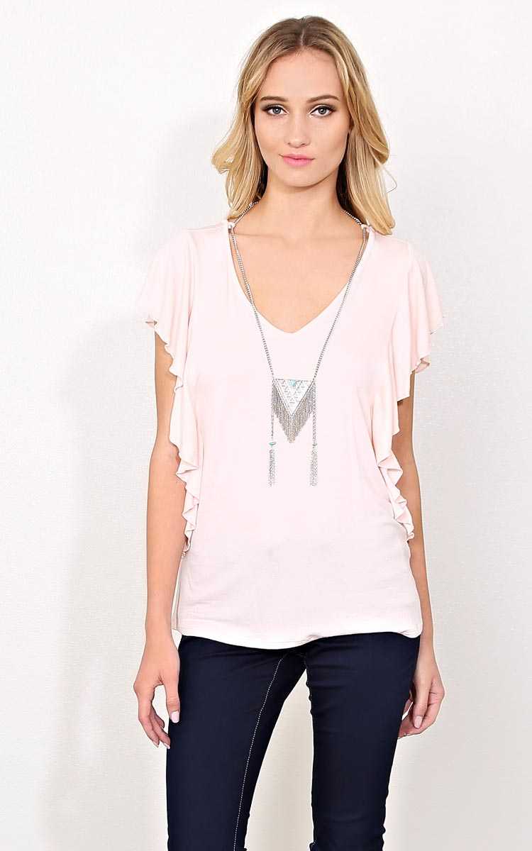 Natalia Flutter Necklace Top - - Blush in Size by Styles For Less