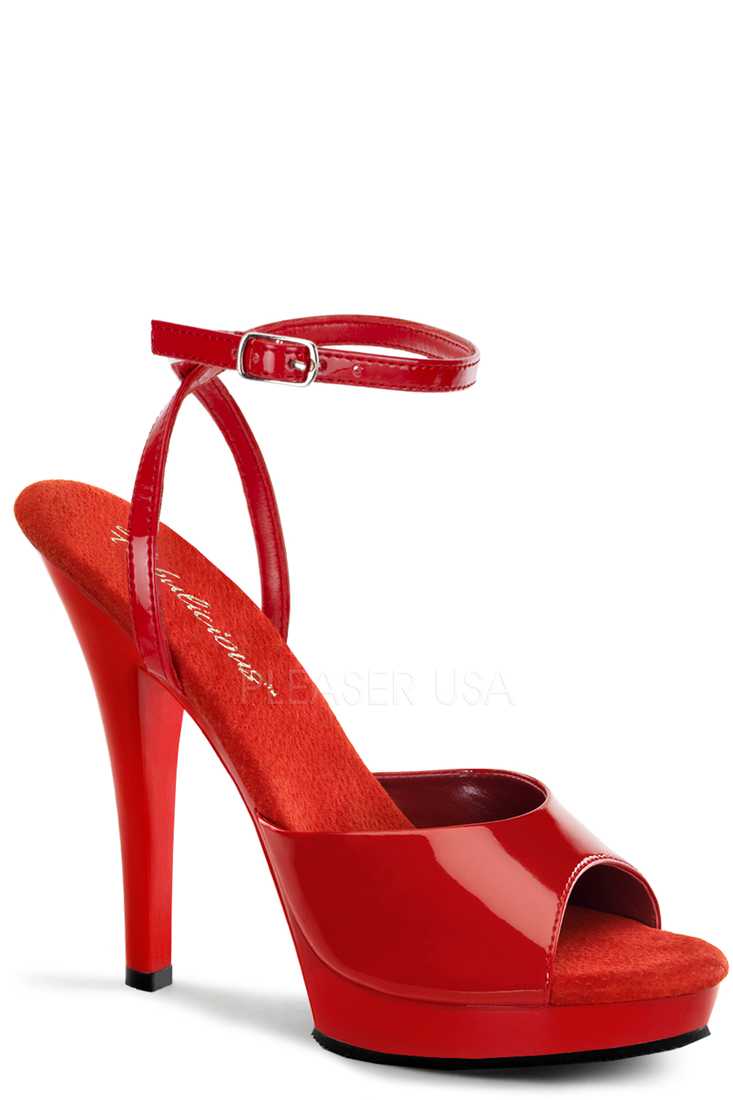 Red Peep Toe Ankle Strap Heels Patent