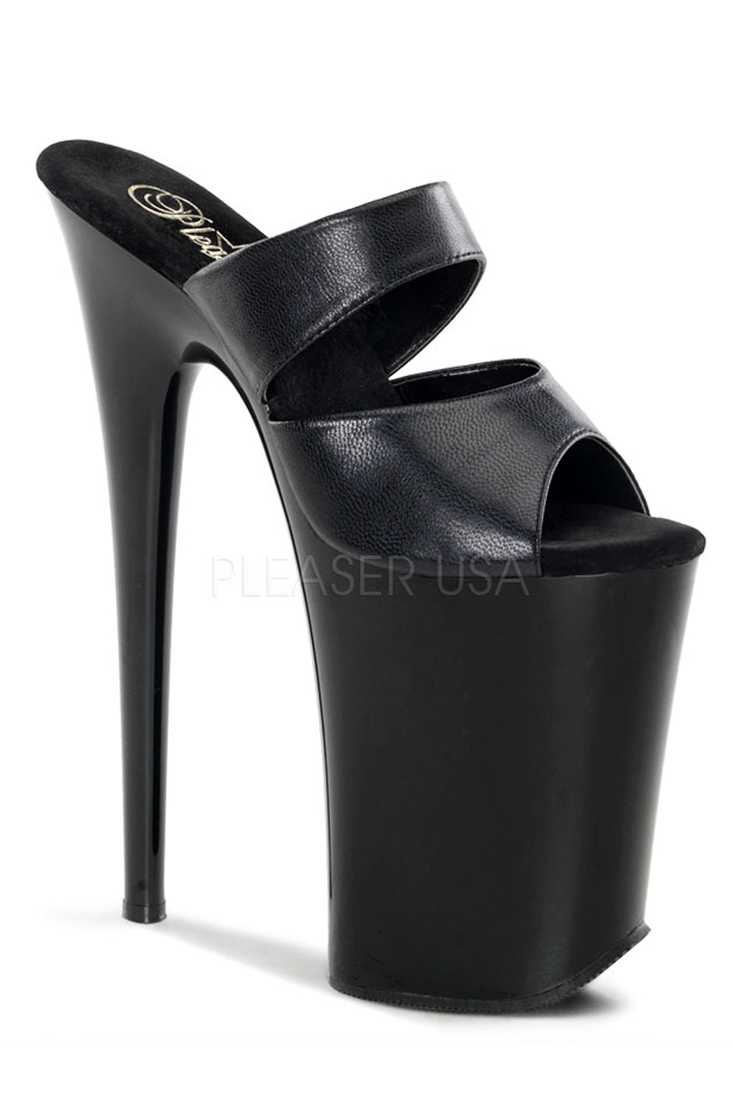 Black Slip On Platform Extreme High Heels Leather