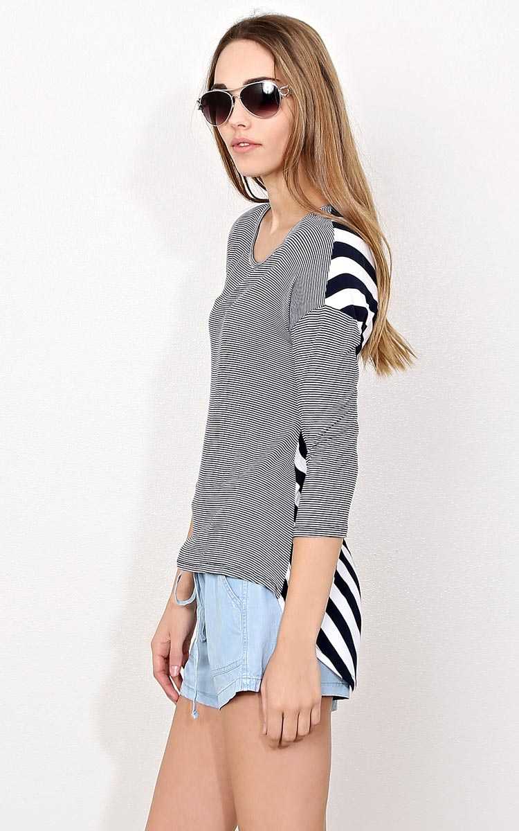 Below Sea Level Striped Knit Top - - Navy Combo in Size by Styles For Less