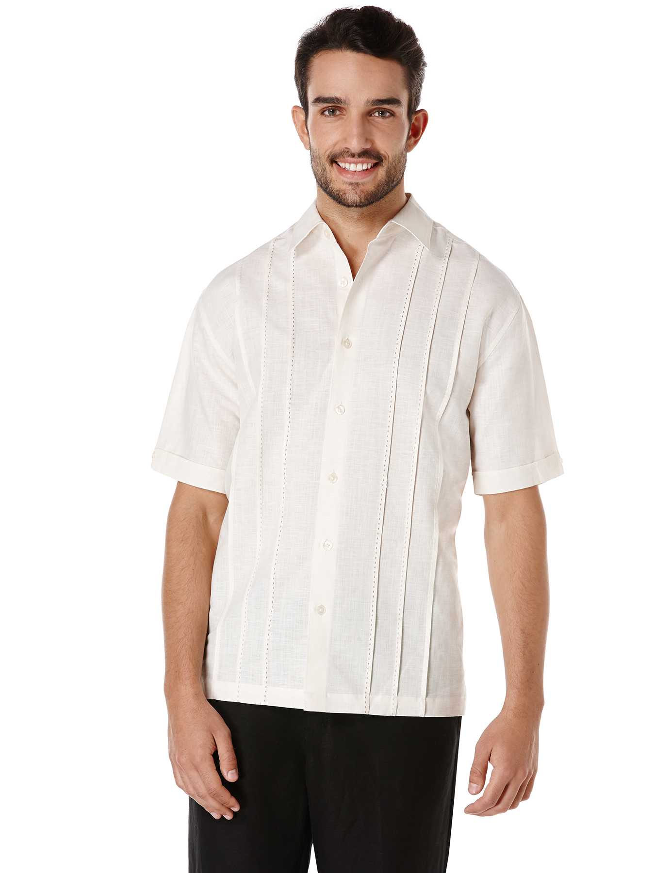 Cubavera Linen Cotton Short Sleeve Slub Tucking With Pickstitch