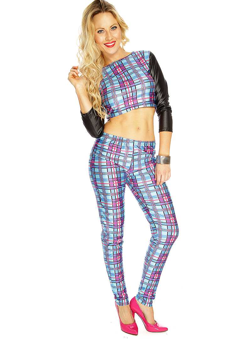 Blue Fuchsia Printed Long Sleeve 2 Piece Outfit