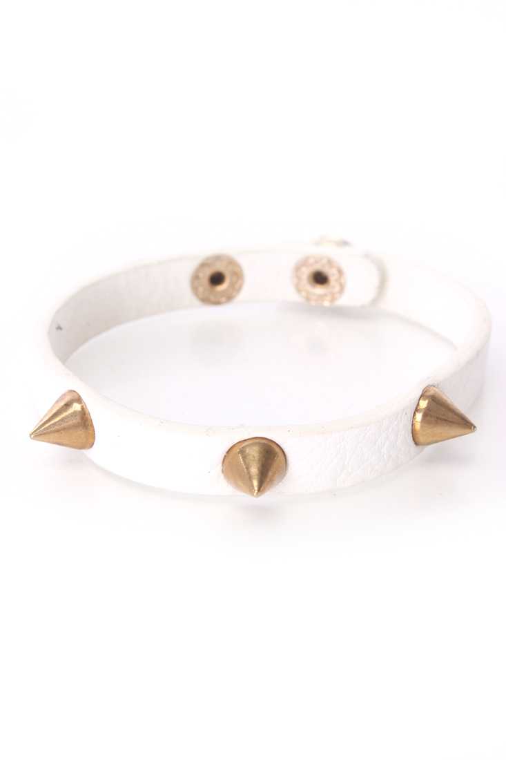 White Faux Leather High Polish Studded Spike Bracelet