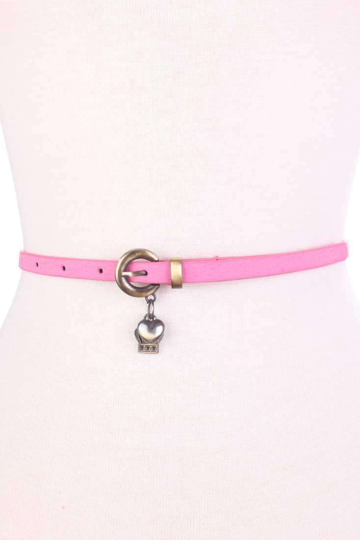 Pink Heart And Crown Charm Faux Leather Belt