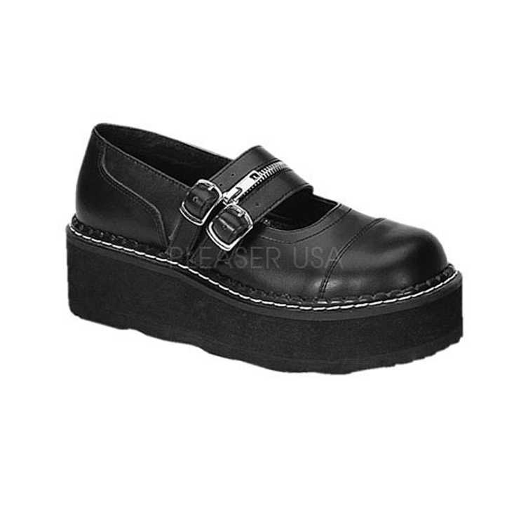 Black Zipper Strap Maryjane Platforms Faux Leather