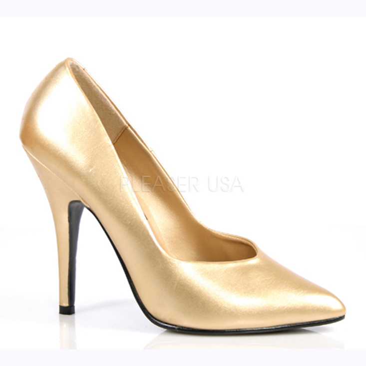 Gold Single Sole Pump High Heels Faux Leather