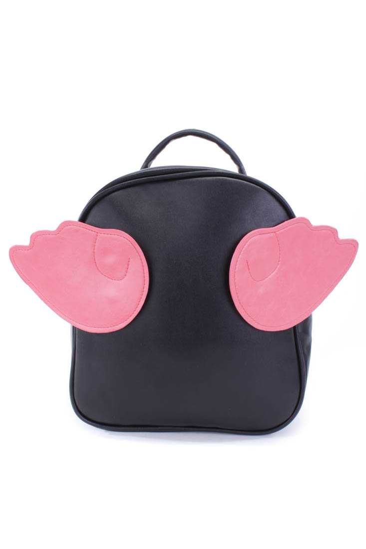 Coral Black Removable Wing Faux Leather Backpack