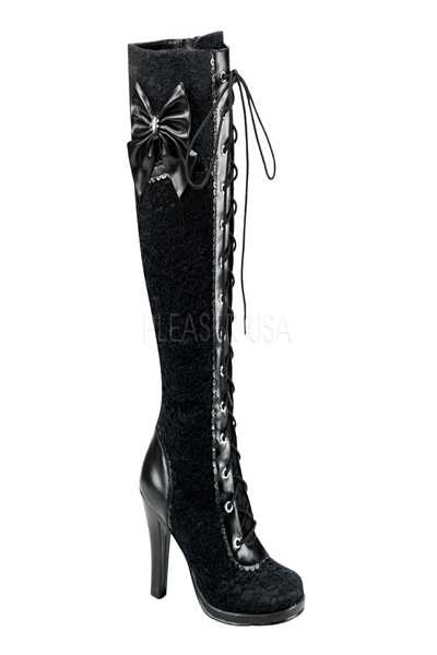 Black Lace Up Bow Tie Boots