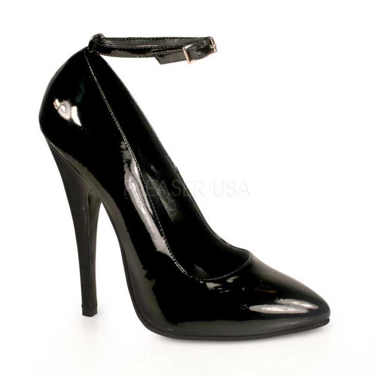 Black Patent Faux Leather Ankle Strap High Heels