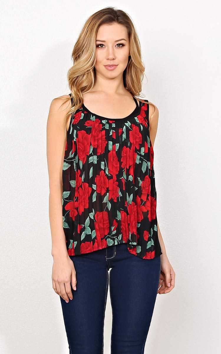 Rose Garden Woven Top - - Red Combo in Size by Styles For Less