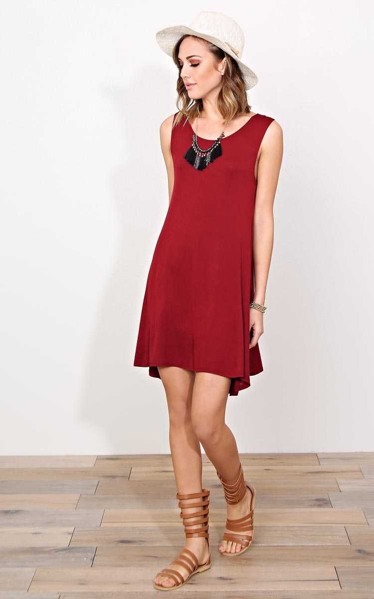 Burgundy Into Swing Knit Dress - - Burgundy in Size by Styles For Less