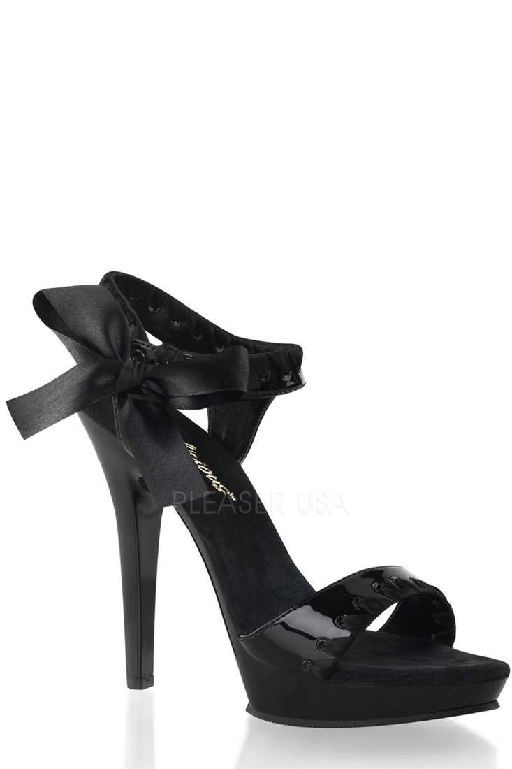 Black Whip Stitched Bow Tie High Heels Patent