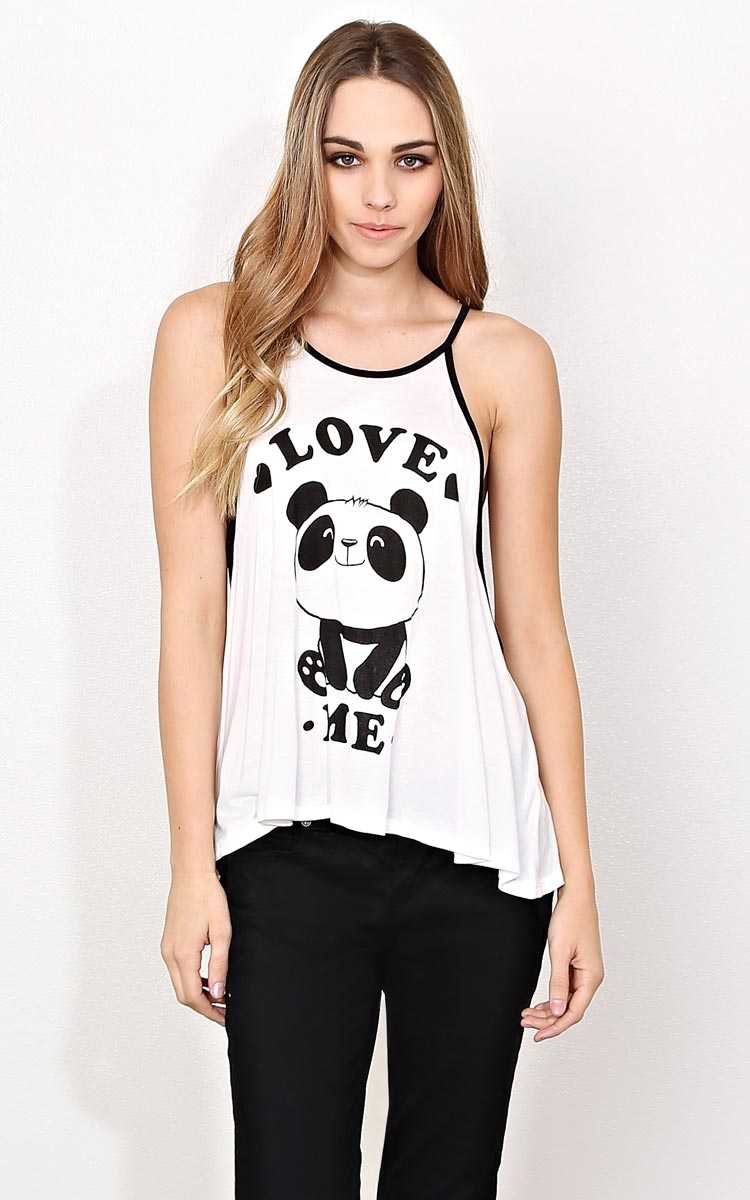 LOVE ME Knit Panda Graphic Tank - - White in Size by Styles For Less
