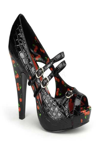 Black Croc Skin Textured Patent Faux Leather Strappy High Heels