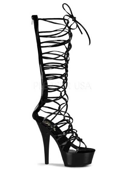 Black Patent Faux Leather Lace Up Heels