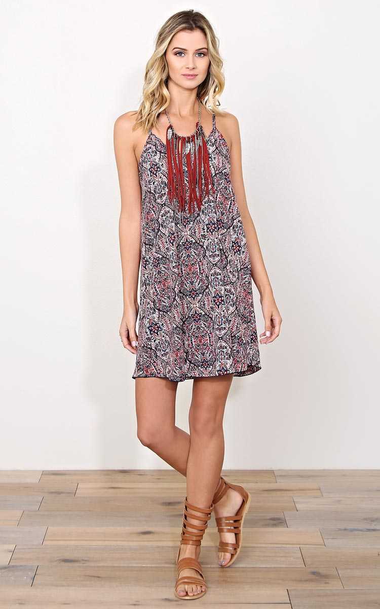 Spring Luncheon Woven Slip Dress - SML - Navy Combo in Size Small by Styles For Less