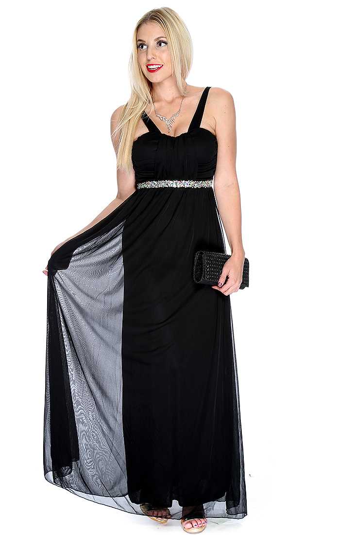Sexy Black Faceted Beaded Maxi Dress