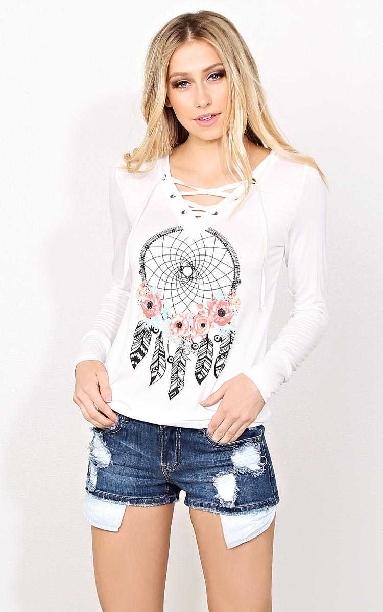 Floral Dreams Hooded Top - SML - White in Size Small by Styles For Less