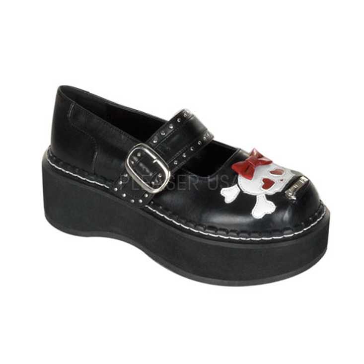 Black Bow Skull Maryjane Platforms Faux Leather
