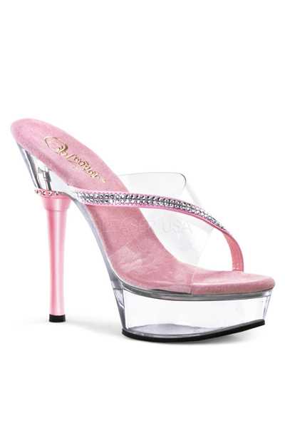 Clear Baby Pink Rhinestone Strappy High Heels