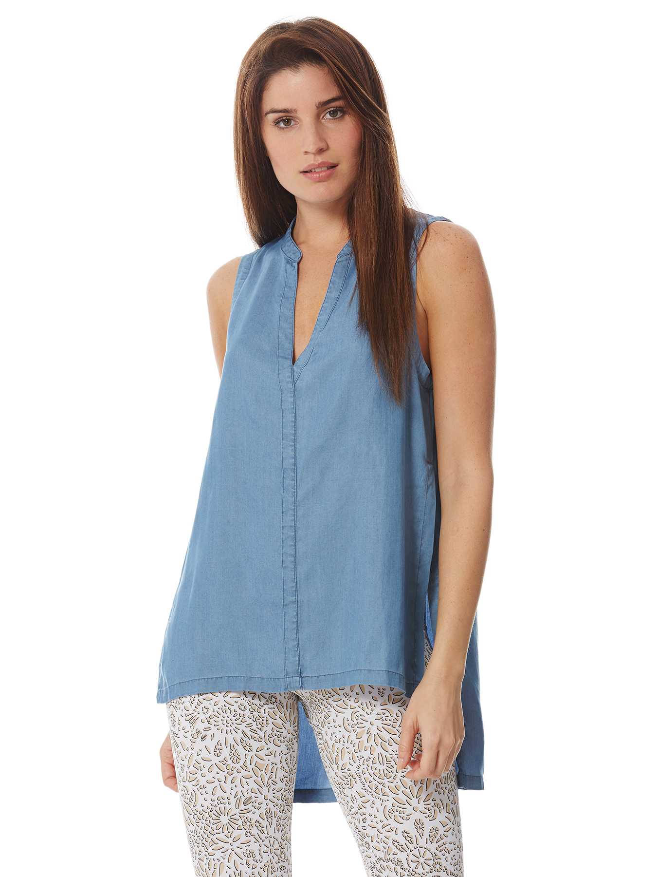 Peony Sleeveless Chambray Top