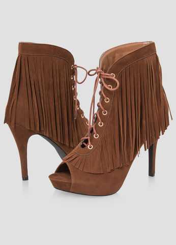 Lace-Up Fringe Bootie - Wide Width