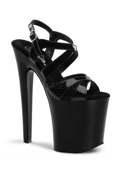Black Patent Strappy Platform High Heels
