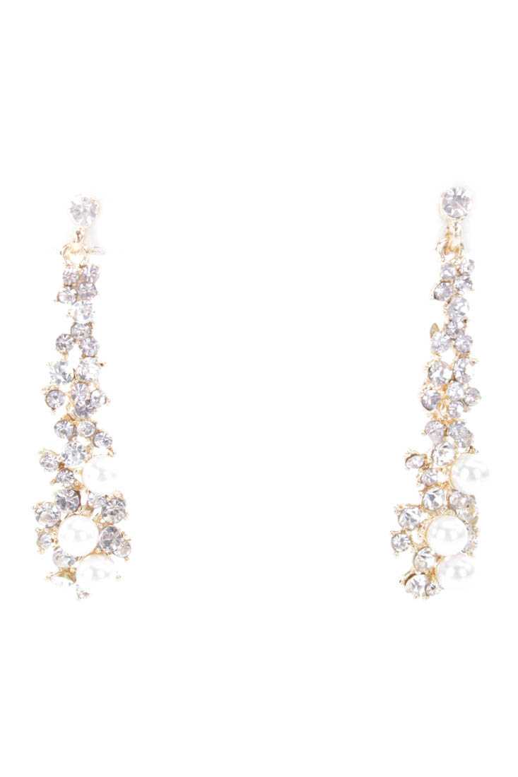 Gold High Polish Metal Rhinestone Embedded Dangle Earrings