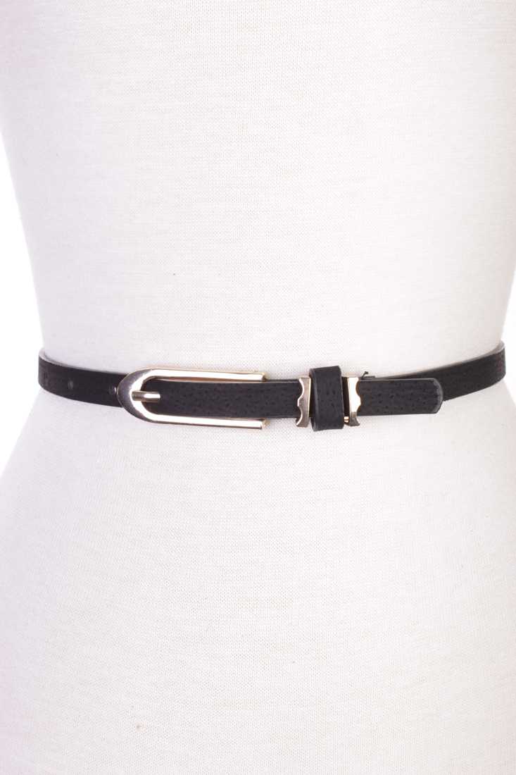 Black Faux Leather High Polish Buckle Waist Belt