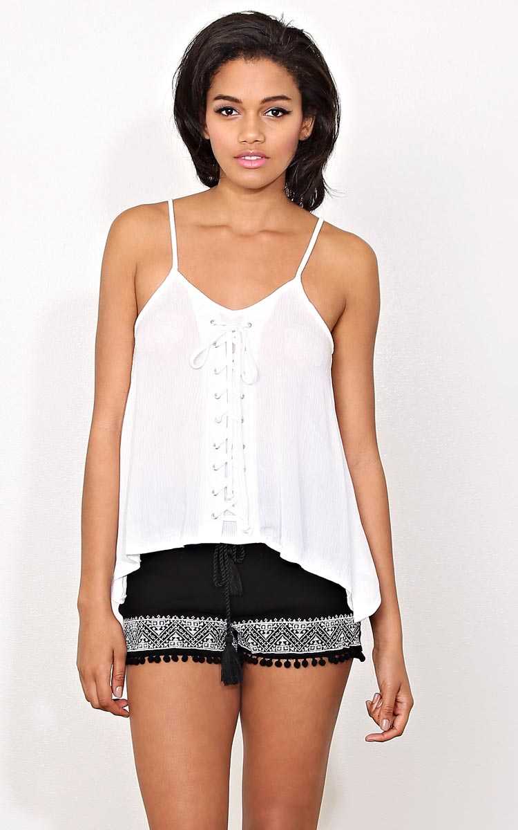Brielle Laceup Woven Gauze Top - - White in Size by Styles For Less