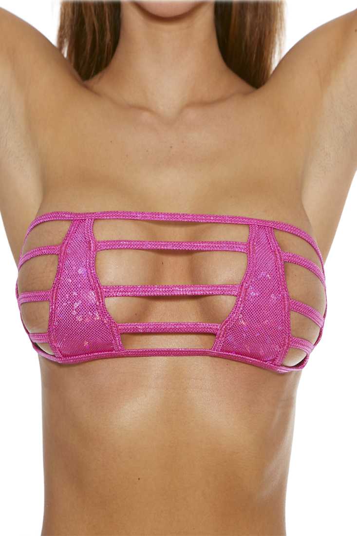 Pink One Piece Sparkle B Dazzle Hologram Strappy Bandeau Top
