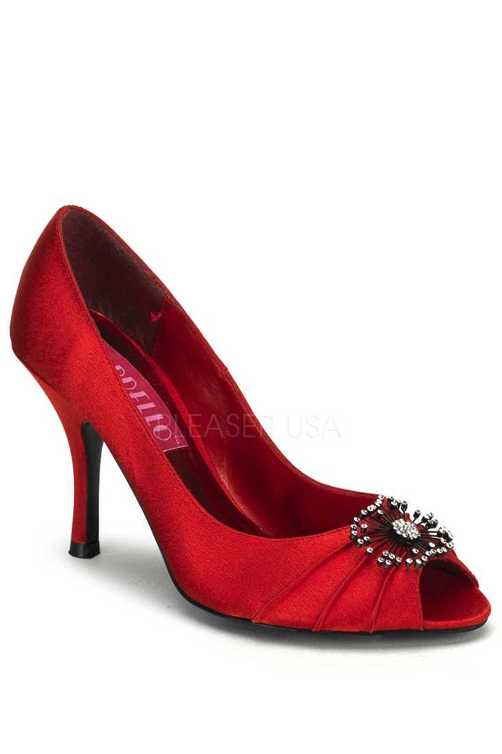 Red Pleated Peep Toe Single Sole Pump High Heels Satin
