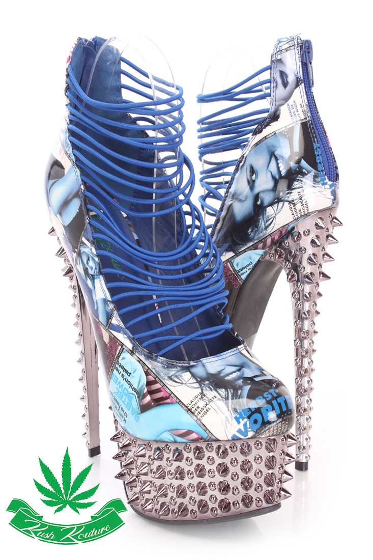 Black Multi Printed Strappy High Heels Patent