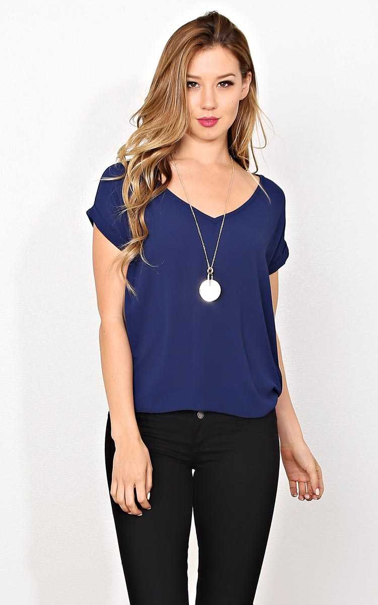 Midnight Woven Necklace Top - LGE - Navy in Size Large by Styles For Less