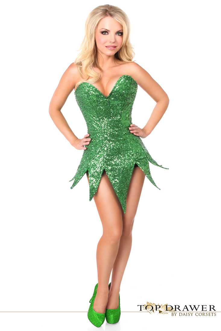 Green Sequin Steel Boned Sexy Plus Size Strapless Corset Dress
