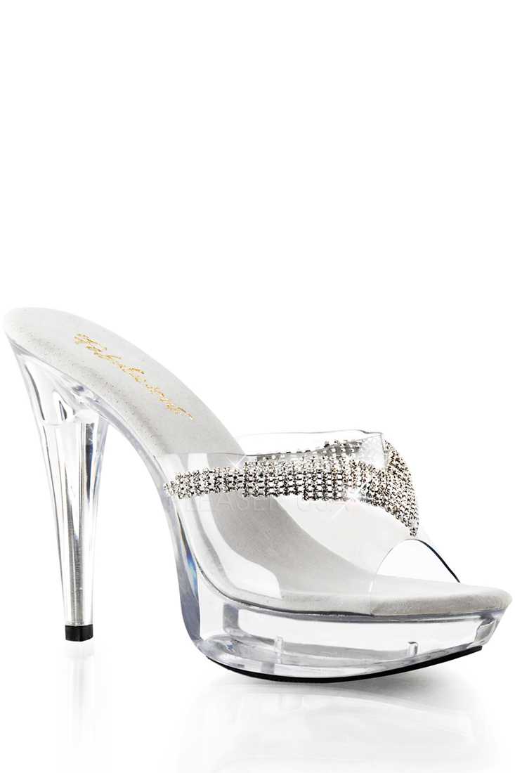 Clear Rhinestone Detailed Slip On High Heels PVC