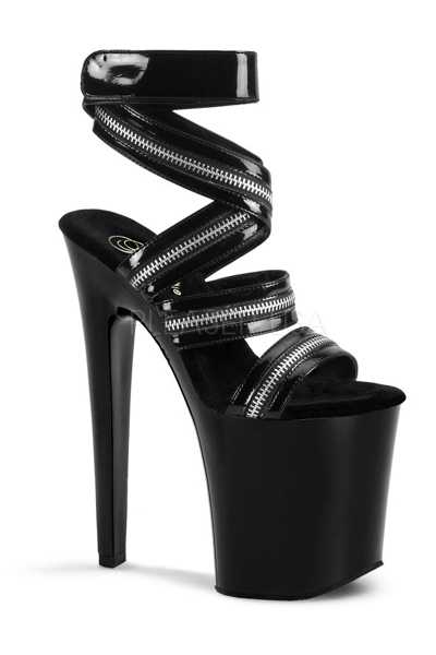 Black Zipper Strapped Platform High Heels