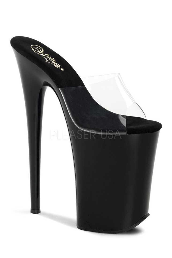 Clear Black Slip On Platform Extreme High Heels PVC