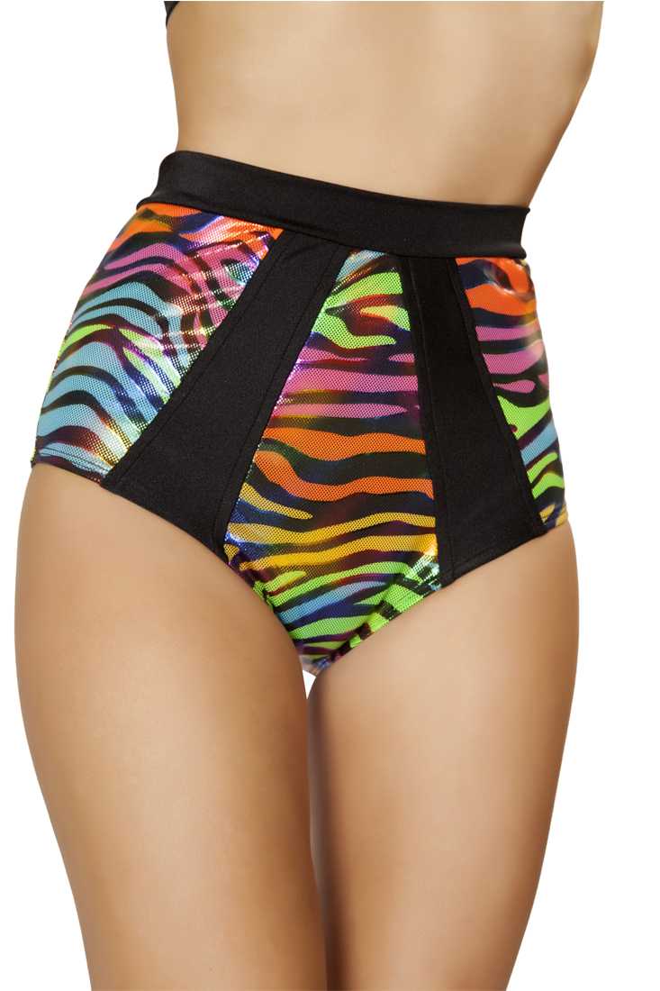 Rainbow Zebra Print High Waist Shorts