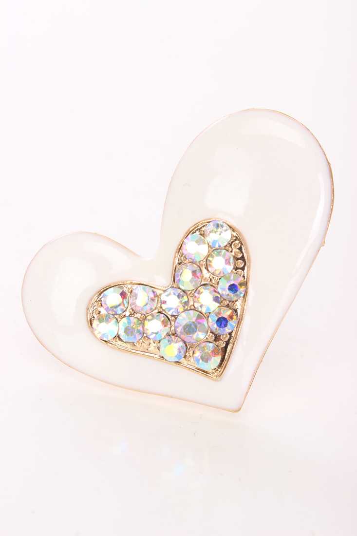 White Gold Rhinestone Oversized Heart Ring