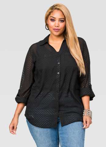 Textured Chevron Burnout Blouse