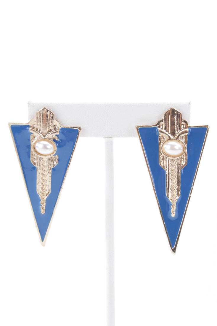 Blue Gold Lacquer Finished High Polish Metal Earrings