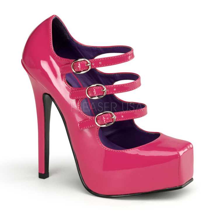 Hot Pink Patent Faux Leather Strappy High Heels