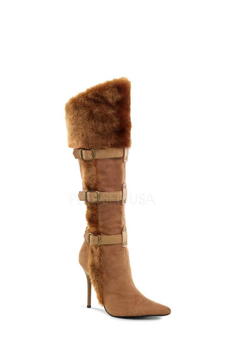 Tan Faux Fur Trimmed Boots Faux Suede