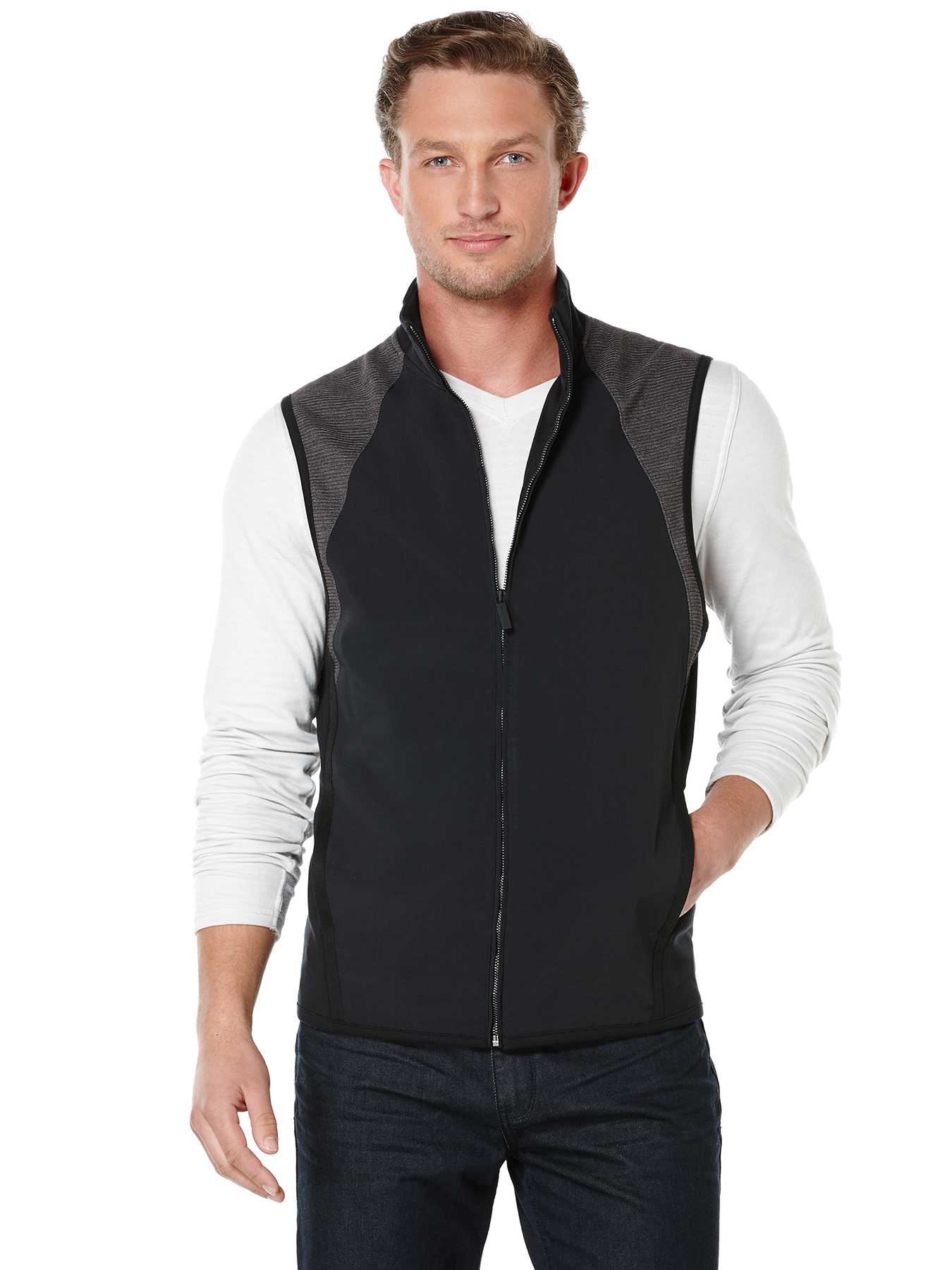 Perry Ellis Mix Media Full Zip Vest