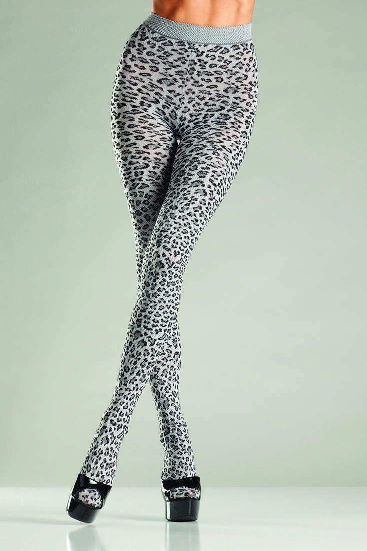 Grey Leopard Print Woven Tights