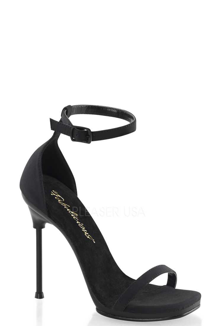 Black Peau De Soie Ankle Strap Sandal High Heels