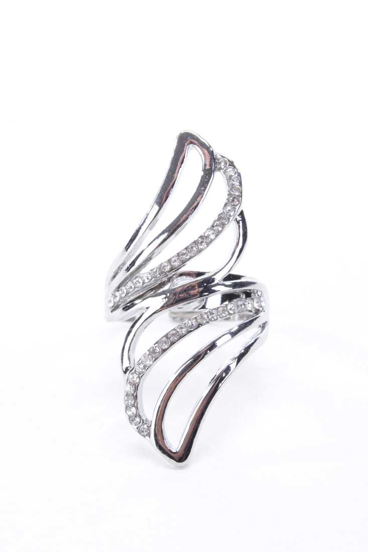 Silver High Polish Rhinestone Accent Ring