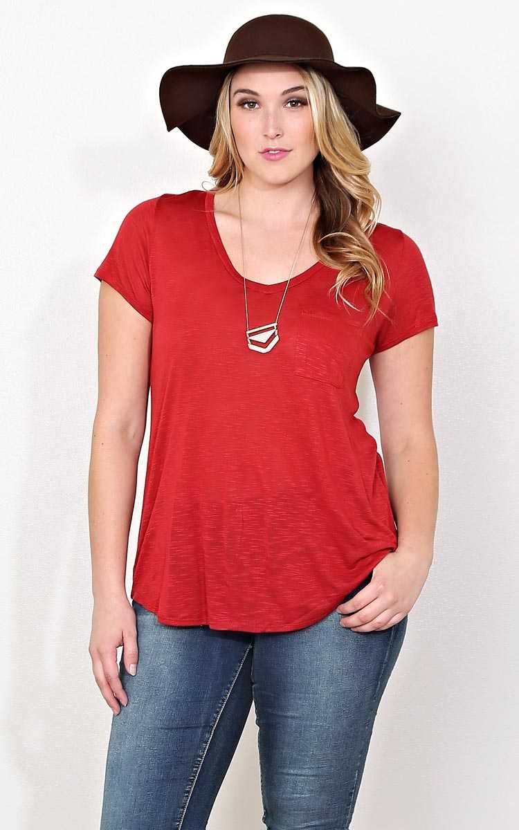 Plus Size Copper Relaxed V Neck Tee - Copper in Size 2X by Styles For Less
