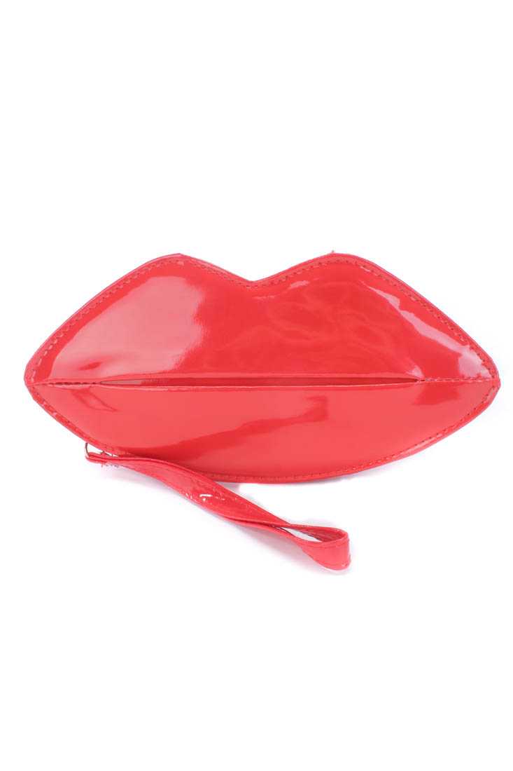 Red Lip Faux Leather Chain Link Zipper Handbag